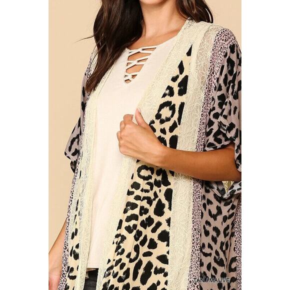 Gigio Boho Animal Print Lagenlook Kimono Cardigan Mesh Duster Plus Size 1XL 1X - Picture 6 of 16